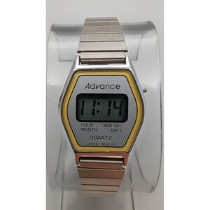 VTG ADVANCE Digital Watch Mens Classic Retro‎ Silver Tone Expandable New Battery